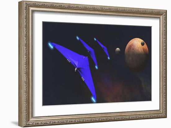 Three Spaceships from Earth Travel to a Planet Near the Crab Nebula-null-Framed Art Print