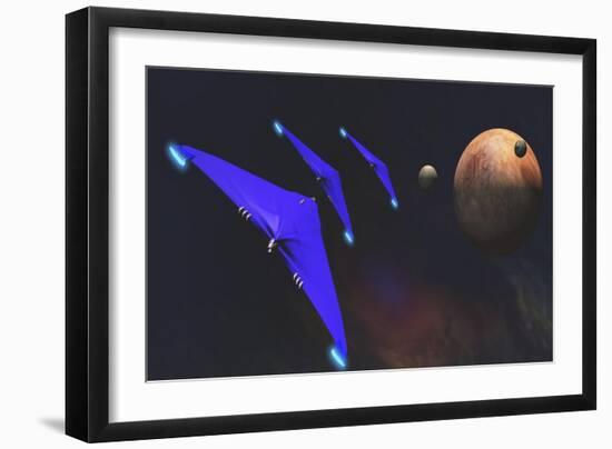 Three Spaceships from Earth Travel to a Planet Near the Crab Nebula-null-Framed Art Print