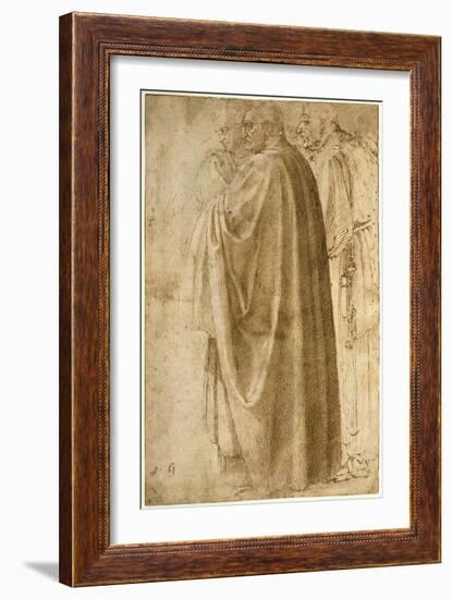 Three Standing Men in Wide Cloaks Turned to the Left, Ca 1492-1496-Michelangelo Buonarroti-Framed Giclee Print