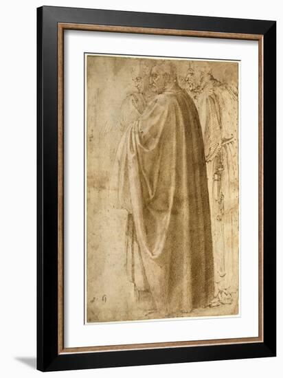 Three Standing Men in Wide Cloaks Turned to the Left, Ca 1492-1496-Michelangelo Buonarroti-Framed Giclee Print