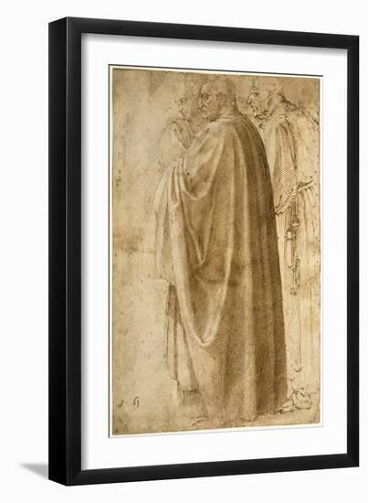 Three Standing Men in Wide Cloaks Turned to the Left, Ca 1492-1496-Michelangelo Buonarroti-Framed Giclee Print