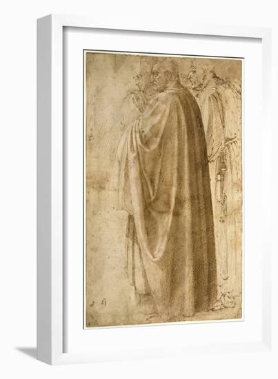 Three Standing Men in Wide Cloaks Turned to the Left, Ca 1492-1496-Michelangelo Buonarroti-Framed Giclee Print