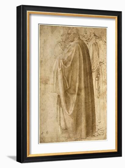 Three Standing Men in Wide Cloaks Turned to the Left, Ca 1492-1496-Michelangelo Buonarroti-Framed Giclee Print