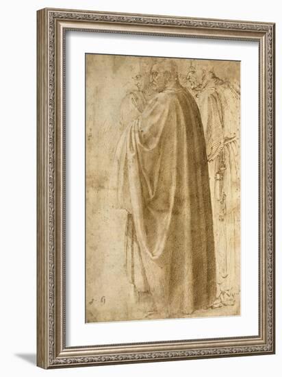 Three Standing Men in Wide Cloaks Turned to the Left (Recto)-Michelangelo Buonarroti-Framed Giclee Print