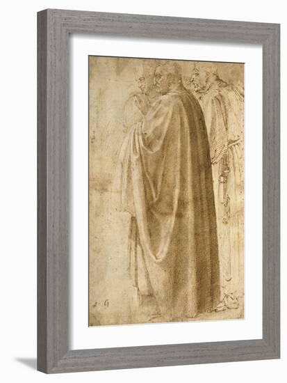 Three Standing Men in Wide Cloaks Turned to the Left (Recto)-Michelangelo Buonarroti-Framed Giclee Print