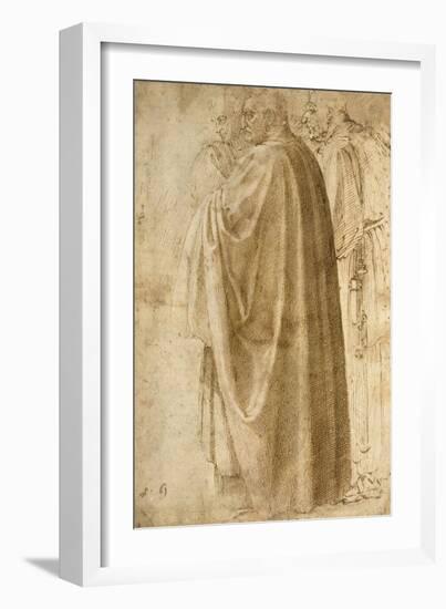 Three Standing Men in Wide Cloaks Turned to the Left (Recto)-Michelangelo Buonarroti-Framed Giclee Print