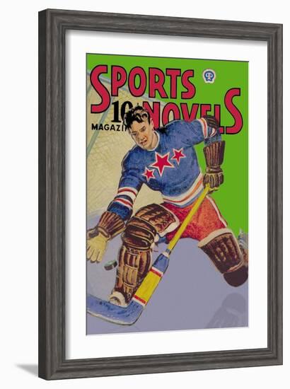 Three Star Goalie Lunges for Puck-null-Framed Art Print