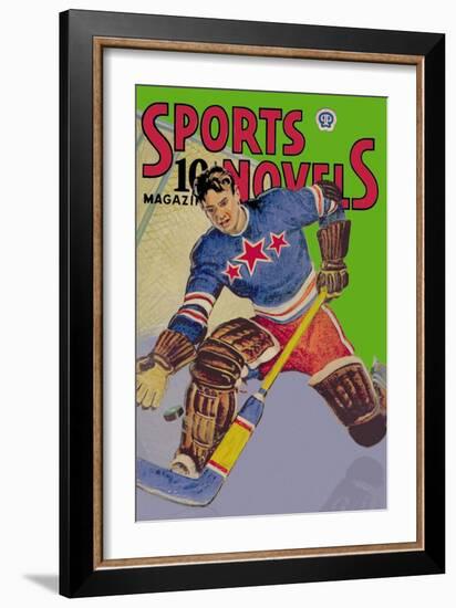 Three Star Goalie Lunges for Puck-null-Framed Art Print