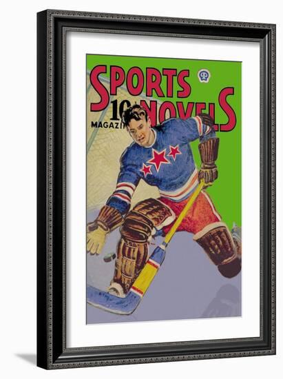 Three Star Goalie Lunges for Puck-null-Framed Art Print