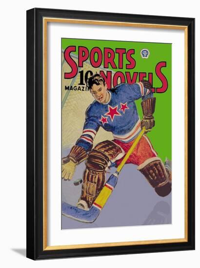 Three Star Goalie Lunges for Puck-null-Framed Art Print