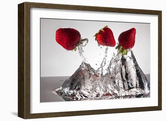 Three Stawberries FreshSplash-Steve Gadomski-Framed Photographic Print
