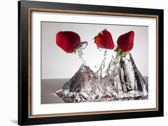 Three Stawberries FreshSplash-Steve Gadomski-Framed Photographic Print