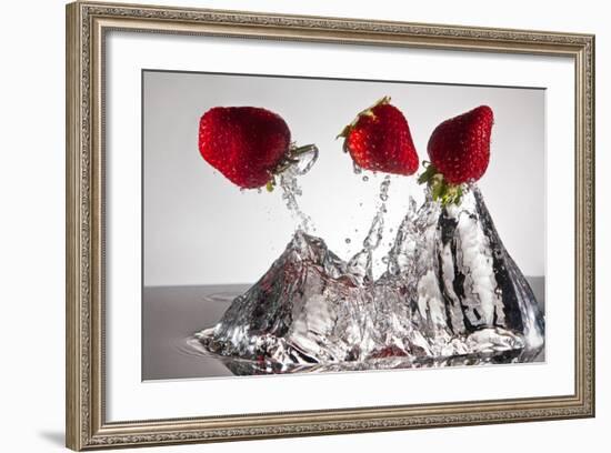 Three Stawberries FreshSplash-Steve Gadomski-Framed Photographic Print