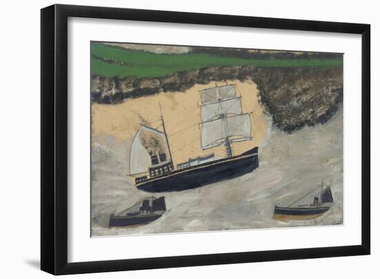 Three Steamers (Oil & Pencil on Board)-Alfred Wallis-Framed Giclee Print