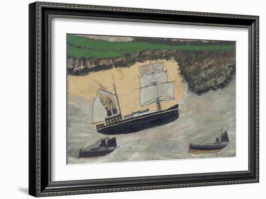 Three Steamers (Oil & Pencil on Board)-Alfred Wallis-Framed Giclee Print