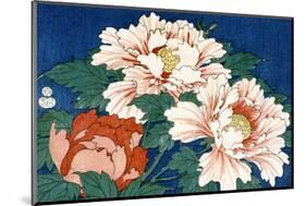 Three Stems of Peonies on a Blue Background, 1857-Ando Hiroshige-Mounted Premium Giclee Print