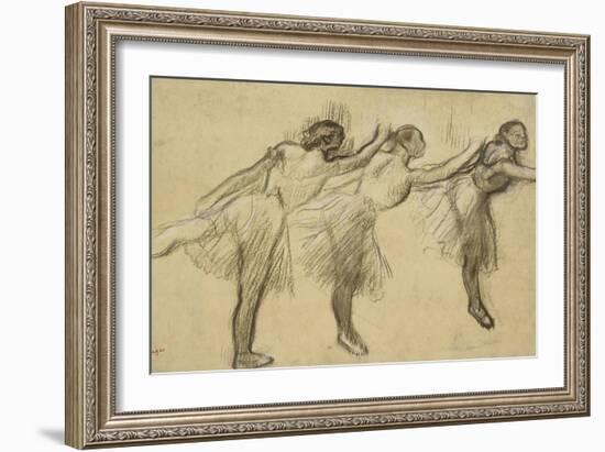 Three Studies of a Ballerina (Charcoal Rubbed and Touched with Pink and Brown Pastels on Thin-Edgar Degas-Framed Giclee Print