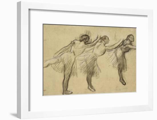 Three Studies of a Ballerina (Charcoal Rubbed and Touched with Pink and Brown Pastels on Thin-Edgar Degas-Framed Giclee Print