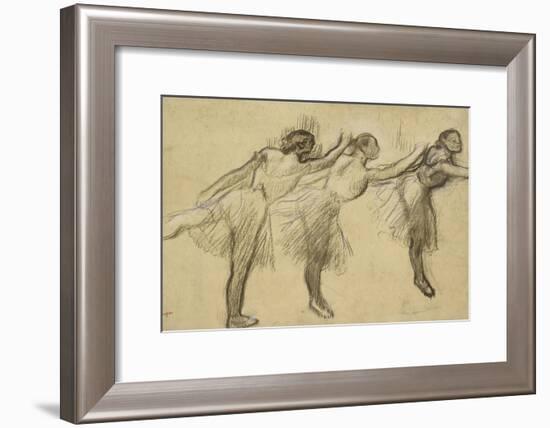 Three Studies of a Ballerina (Charcoal Rubbed and Touched with Pink and Brown Pastels on Thin-Edgar Degas-Framed Giclee Print