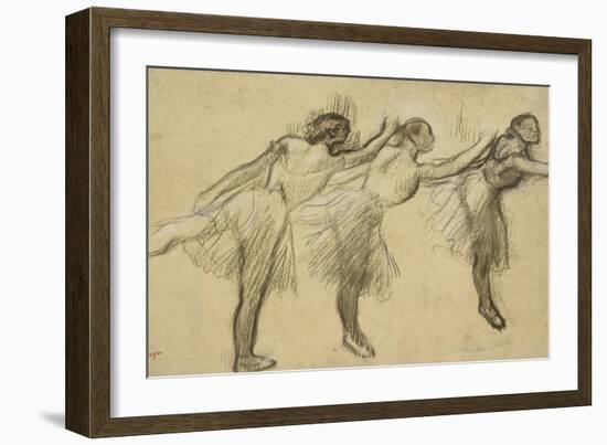 Three Studies of a Ballerina (Charcoal Rubbed and Touched with Pink and Brown Pastels on Thin-Edgar Degas-Framed Giclee Print