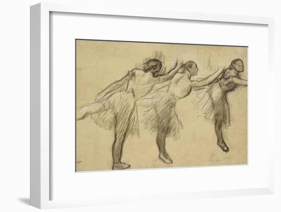 Three Studies of a Ballerina (Charcoal Rubbed and Touched with Pink and Brown Pastels on Thin-Edgar Degas-Framed Giclee Print