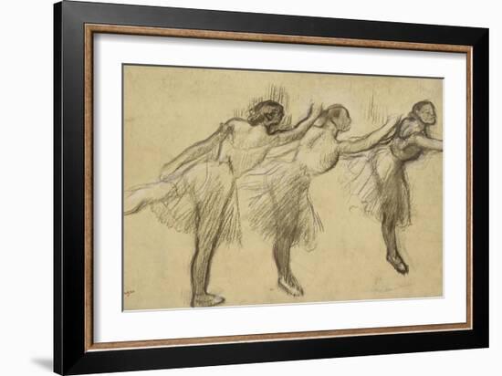 Three Studies of a Ballerina (Charcoal Rubbed and Touched with Pink and Brown Pastels on Thin-Edgar Degas-Framed Giclee Print