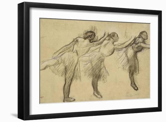 Three Studies of a Ballerina (Charcoal Rubbed and Touched with Pink and Brown Pastels on Thin-Edgar Degas-Framed Giclee Print