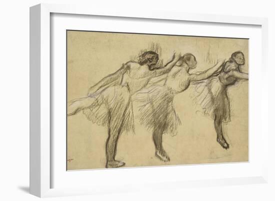 Three Studies of a Ballerina (Charcoal Rubbed and Touched with Pink and Brown Pastels on Thin-Edgar Degas-Framed Giclee Print