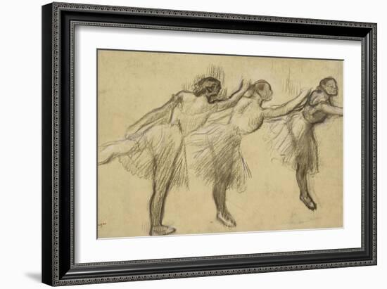 Three Studies of a Ballerina (Charcoal Rubbed and Touched with Pink and Brown Pastels on Thin-Edgar Degas-Framed Giclee Print