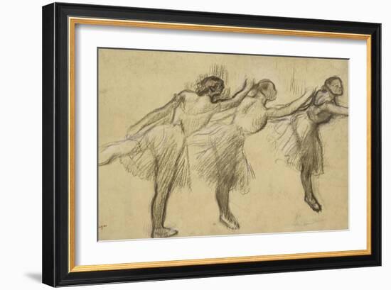 Three Studies of a Ballerina (Charcoal Rubbed and Touched with Pink and Brown Pastels on Thin-Edgar Degas-Framed Giclee Print