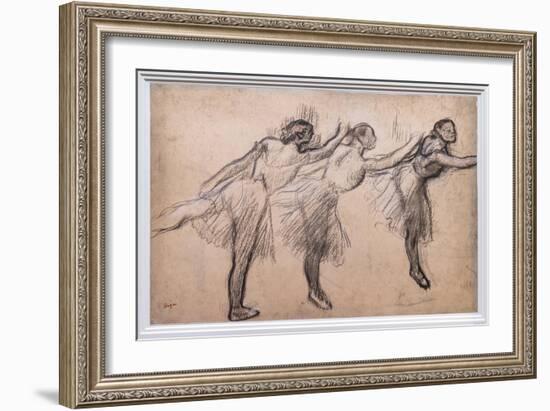 Three studies of a dancer. 1895-1900. Charcoal, chalk traces on cardboard paper-Edgar Degas-Framed Giclee Print