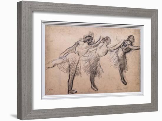 Three studies of a dancer. 1895-1900. Charcoal, chalk traces on cardboard paper-Edgar Degas-Framed Giclee Print