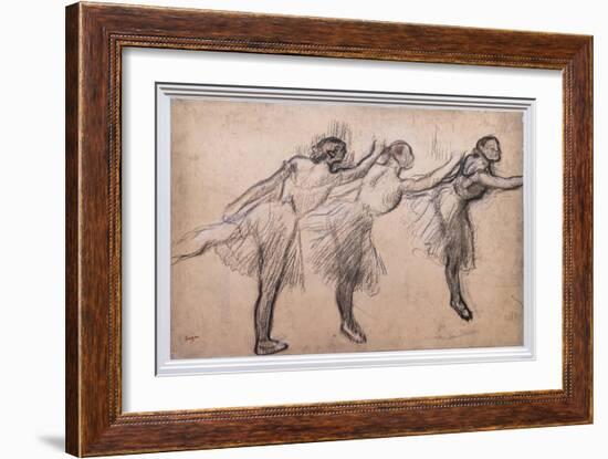 Three studies of a dancer. 1895-1900. Charcoal, chalk traces on cardboard paper-Edgar Degas-Framed Giclee Print