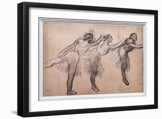 Three studies of a dancer. 1895-1900. Charcoal, chalk traces on cardboard paper-Edgar Degas-Framed Giclee Print