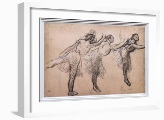 Three studies of a dancer. 1895-1900. Charcoal, chalk traces on cardboard paper-Edgar Degas-Framed Giclee Print