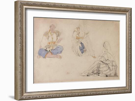 Three Studies of a Seated Moroccan Girl (Black Lead & W/C on Paper)-Ferdinand Victor Eugene Delacroix-Framed Giclee Print