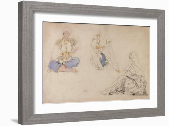 Three Studies of a Seated Moroccan Girl (Black Lead & W/C on Paper)-Ferdinand Victor Eugene Delacroix-Framed Giclee Print