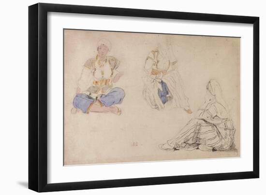 Three Studies of a Seated Moroccan Girl (Black Lead & W/C on Paper)-Ferdinand Victor Eugene Delacroix-Framed Giclee Print