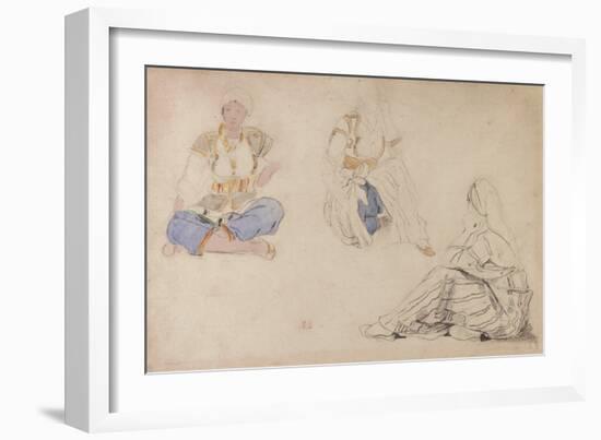 Three Studies of a Seated Moroccan Girl (Black Lead & W/C on Paper)-Ferdinand Victor Eugene Delacroix-Framed Giclee Print