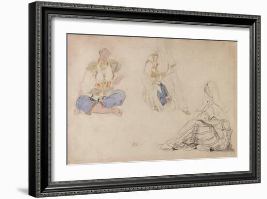 Three Studies of a Seated Moroccan Girl (Black Lead & W/C on Paper)-Ferdinand Victor Eugene Delacroix-Framed Giclee Print