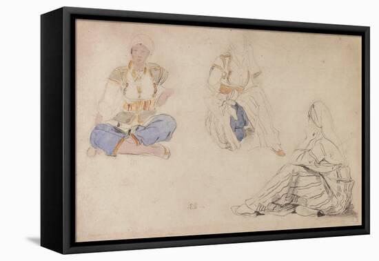 Three Studies of a Seated Moroccan Girl (Black Lead & W/C on Paper)-Ferdinand Victor Eugene Delacroix-Framed Premier Image Canvas