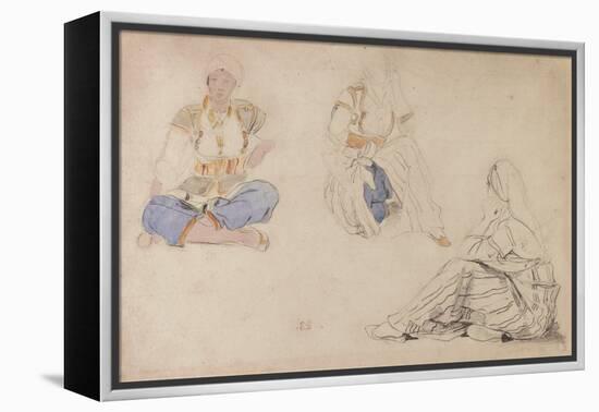 Three Studies of a Seated Moroccan Girl (Black Lead & W/C on Paper)-Ferdinand Victor Eugene Delacroix-Framed Premier Image Canvas