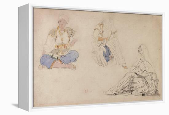 Three Studies of a Seated Moroccan Girl (Black Lead & W/C on Paper)-Ferdinand Victor Eugene Delacroix-Framed Premier Image Canvas