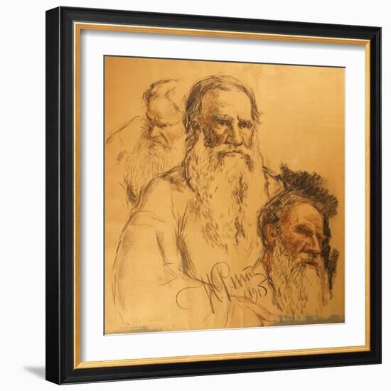 Three Studies of Leo Tolstoy (1828-1910)-Ilya Efimovich Repin-Framed Giclee Print