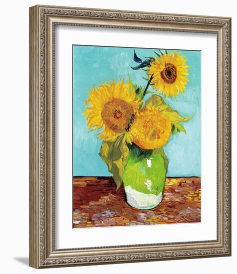 Three Sunflowers in a Vase (1883)-Vincent van Gogh-Framed Art Print