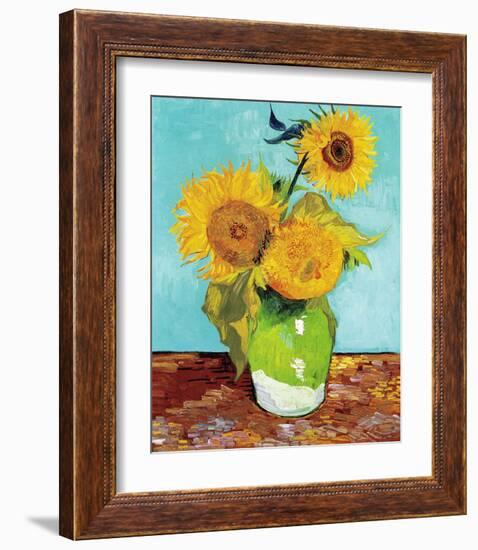 Three Sunflowers in a Vase (1883)-Vincent van Gogh-Framed Art Print