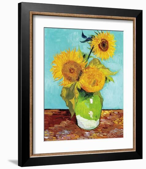 Three Sunflowers in a Vase (1883)-Vincent van Gogh-Framed Art Print