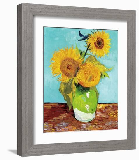 Three Sunflowers in a Vase (1883)-Vincent van Gogh-Framed Art Print