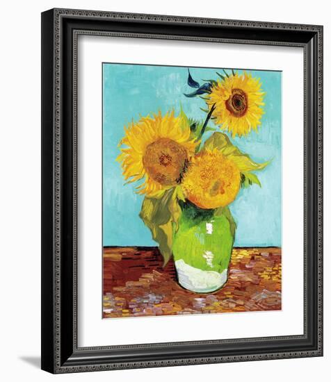 Three Sunflowers in a Vase (1883)-Vincent van Gogh-Framed Art Print