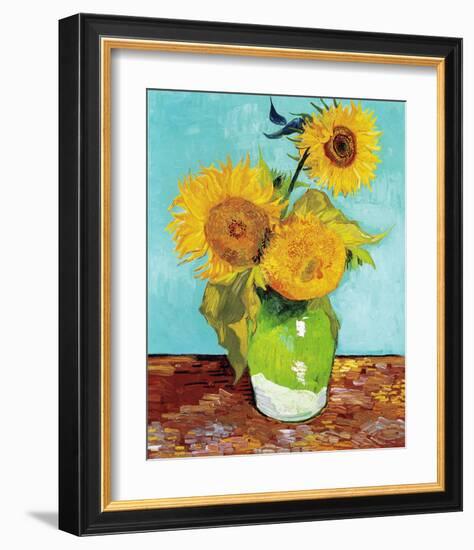 Three Sunflowers in a Vase (1883)-Vincent van Gogh-Framed Art Print